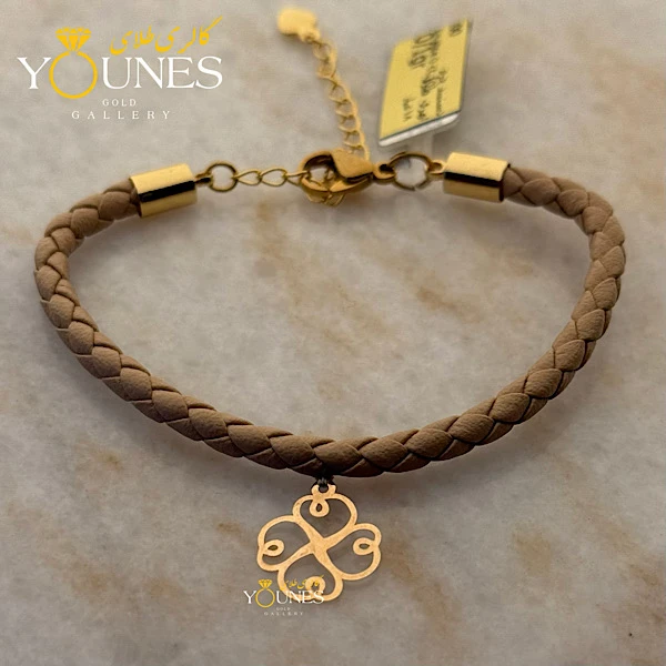 دستبند چرم چهارپر طلا